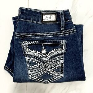 Earl straight leg stitching Jeans Dark Blue Cropped Denim 6‎